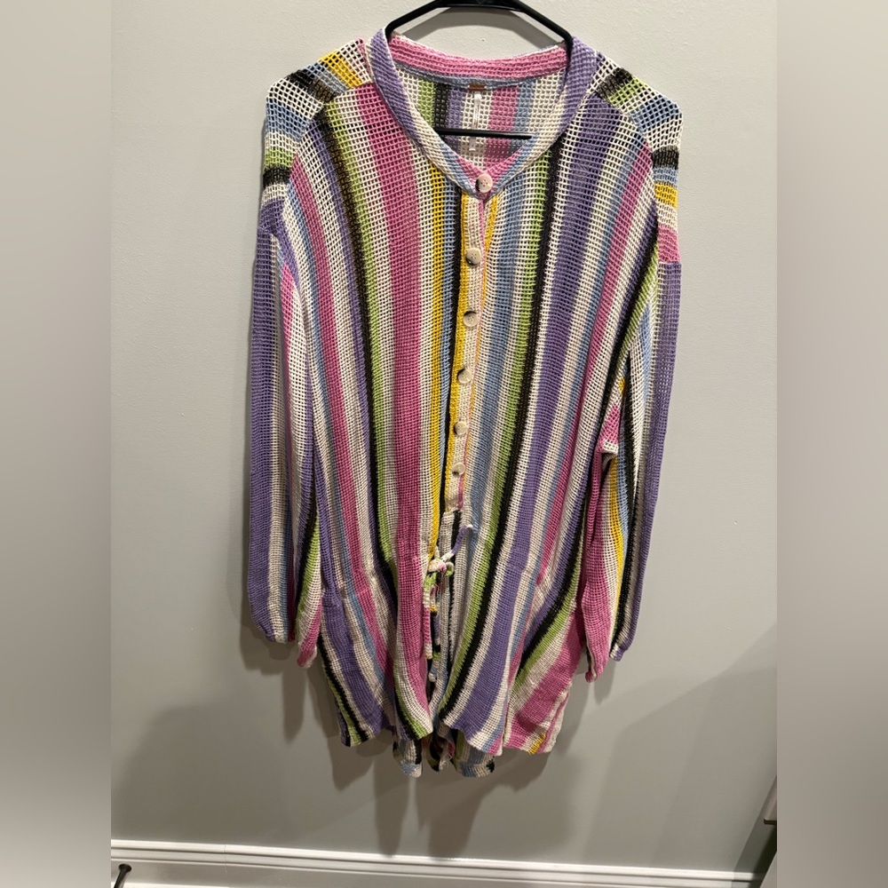 NWOT Free People Pastel Striped Knit Romper Long Sleeves Size L